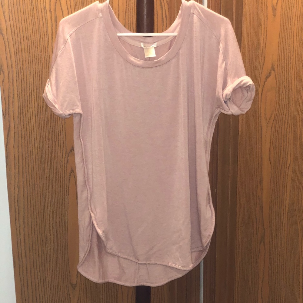 Soft pink rolled sleeve top